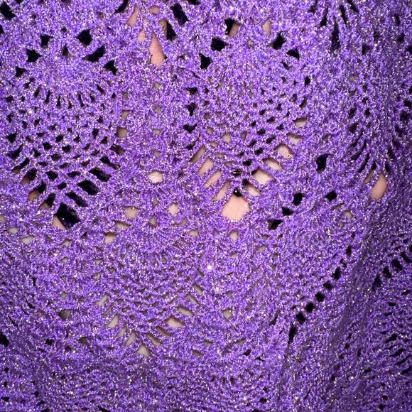 Handmade Crochet Purple Sparkle Pineapple Pattern Short Sleeve Top Size Medium - Picture 5 of 7